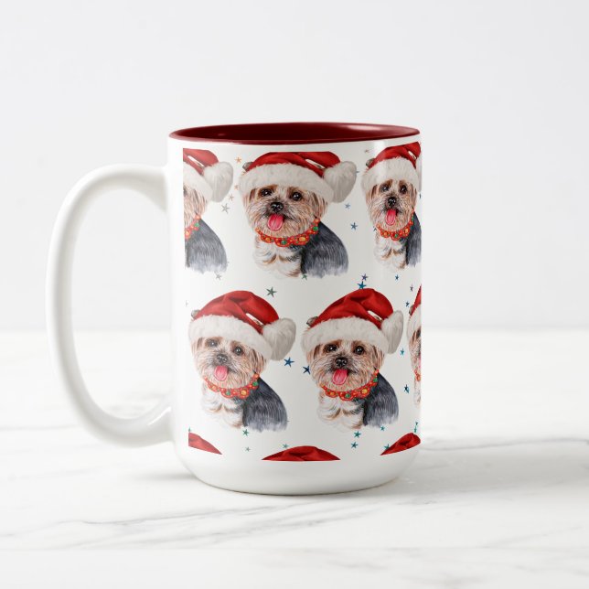 Yorkshire Terrier Hundras Julstjärnor Två-Tonad Mugg (Vänster)