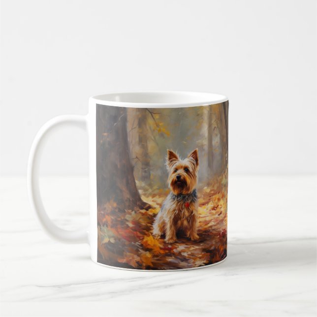 Yorkshire Terrier i Höst löv Fall Inspire Kaffemugg (Vänster)
