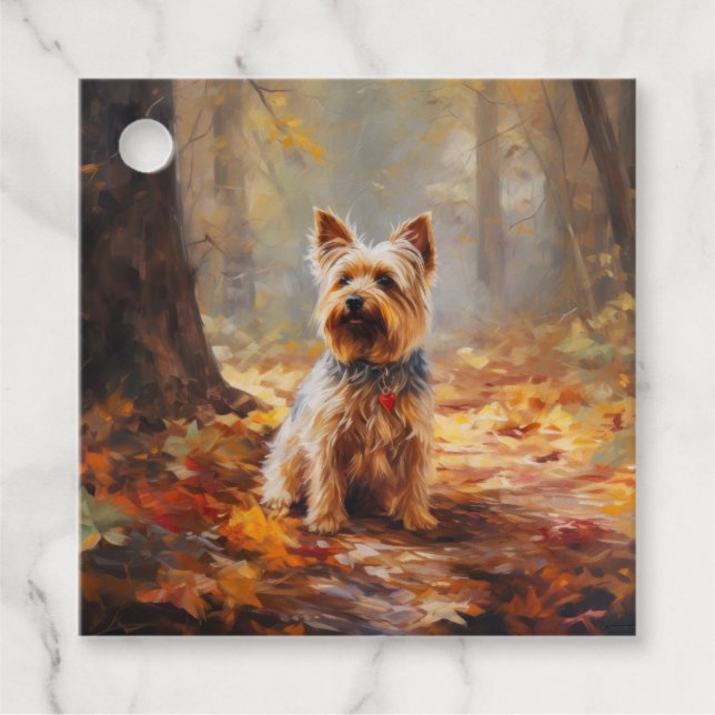 Yorkshire Terrier i höstlöv Fall Inspire  Gåvor Etiketter (Framsida)