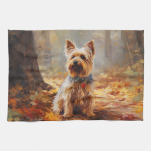 Yorkshire Terrier i höstlöv Fall Inspire  Kökshandduk