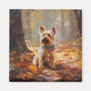 Yorkshire Terrier i höstlöv Fall Inspire Magnet