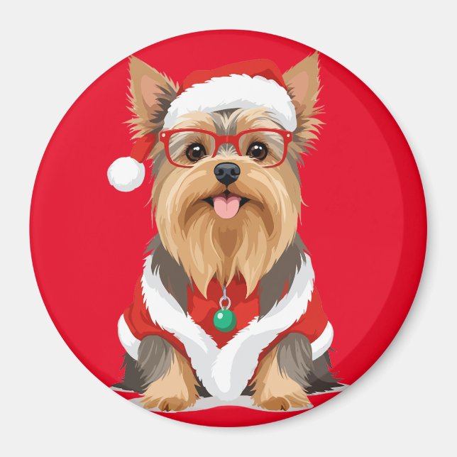 Yorkshire Terrier i Santa Costume Adworthy Funny Magnet (Framsidan)