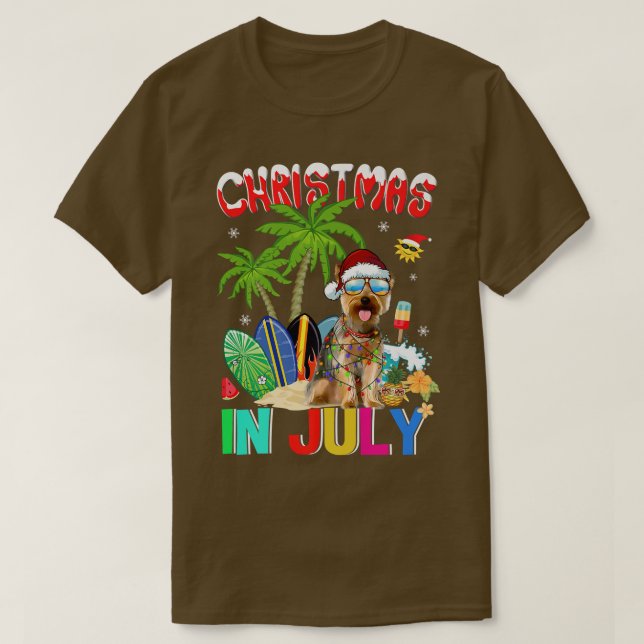 Yorkshire Terrier i Santa Hat Sunglasses Christma T Shirt (Design framsida)