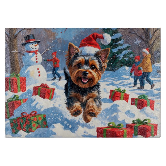 Yorkshire Terrier i snö med julhatt (Framsidan)