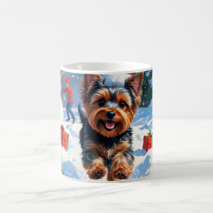 Yorkshire Terrier i snö med julhatt Kaffemugg