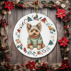 Yorkshire Terrier i vintertröja jul Julgransprydnad Keramik