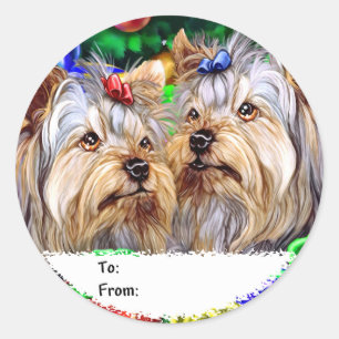 Yorkshire Terrier jul Gift-Märkre Runt Klistermärke