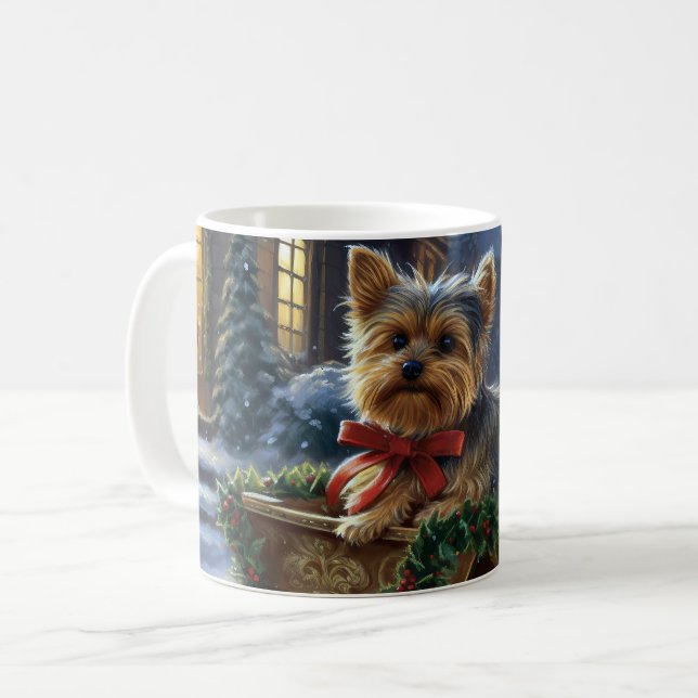 Yorkshire Terrier jul jul, julsäsong Kaffemugg (Framsida vänster)