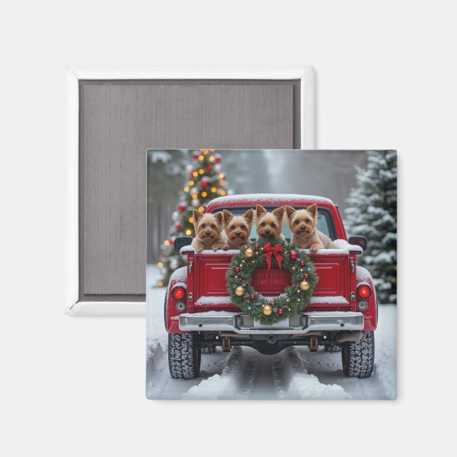 Yorkshire Terrier Jul Röd Lastbil Holiday Present Magnet (Front/Back)