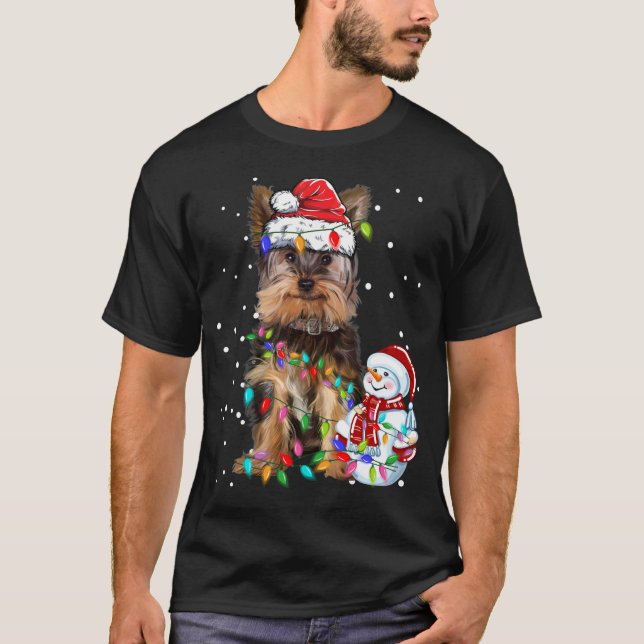 Yorkshire Terrier jul Santa Hat Julafton Ljus T Shirt (Framsida)