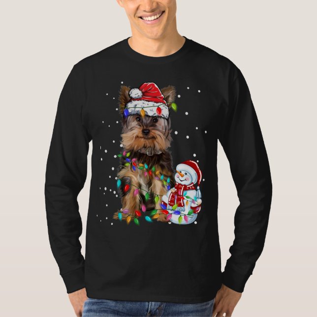 Yorkshire Terrier jul Santa Hat Julafton Ljus T Shirt (Framsida)
