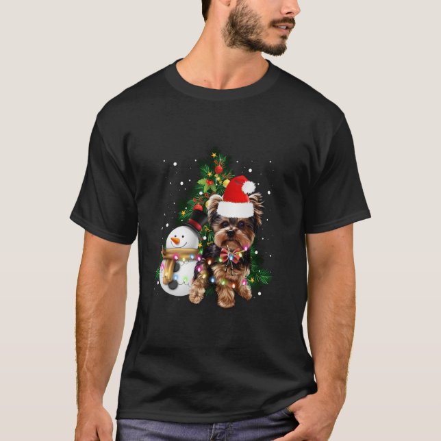 Yorkshire Terrier jul Santa Hat Julafton Ljus T Shirt (Framsida)
