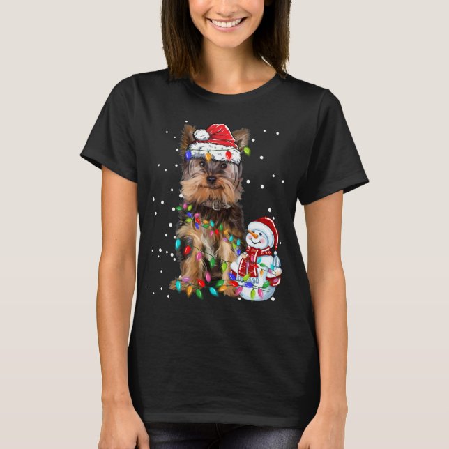 Yorkshire Terrier jul Santa Hat Julafton Ljus T Shirt (Framsida)