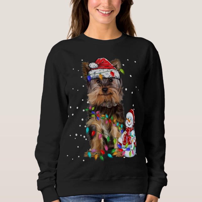 Yorkshire Terrier jul Santa Hat Julafton Ljus T Shirt (Framsida)