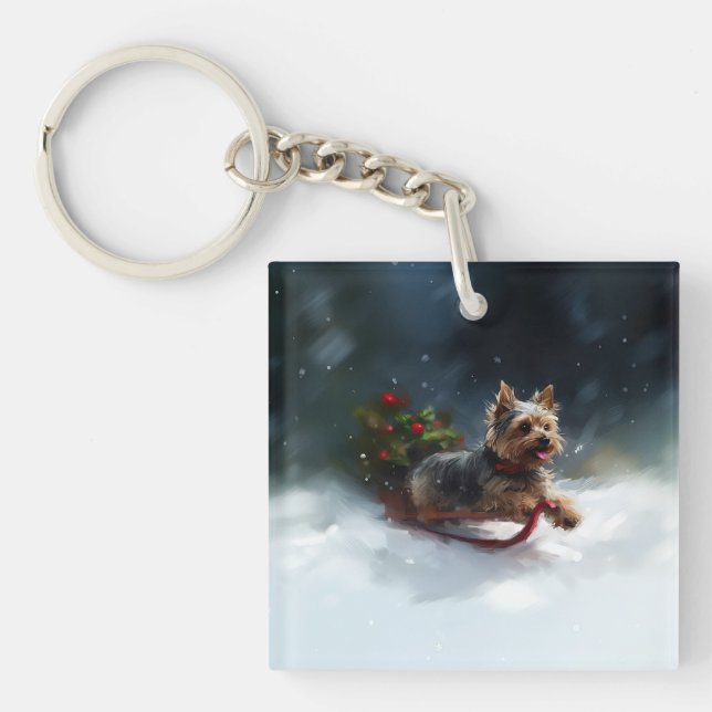 Yorkshire Terrier-jul-snö-vinter (Framsidan)