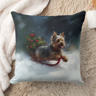Yorkshire Terrier jul snö vinter Kudde