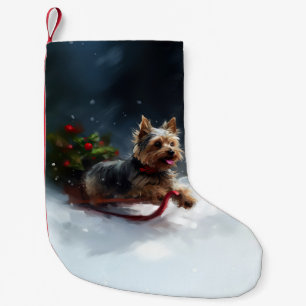 Yorkshire Terrier jul snö vinter Liten Julstrumpa