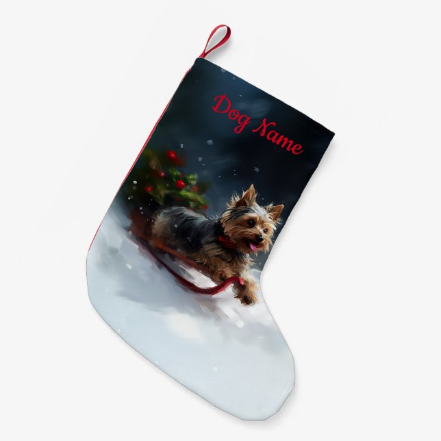 Yorkshire Terrier-jul-snö-vinter Liten Julstrumpa (Framsidan (Hängande))