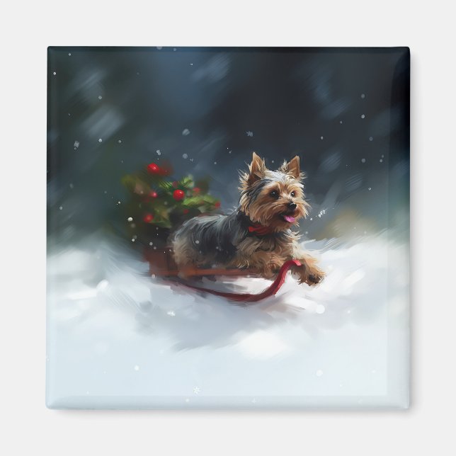 Yorkshire Terrier-jul-snö-vinter Magnet (Framsidan)