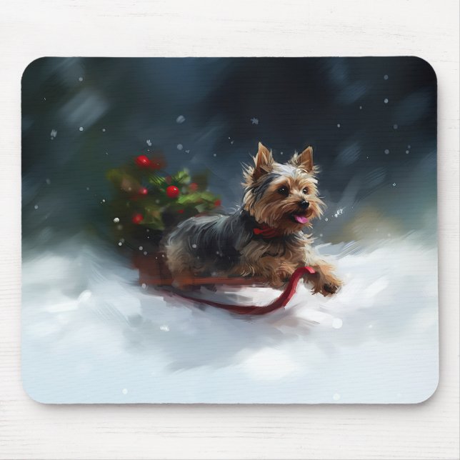 Yorkshire Terrier jul snö vinter Musmatta (Framsidan)