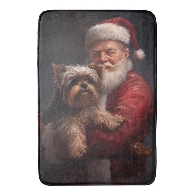 Yorkshire Terrier Jul Tomte Festlig Jul Badrumsmatta (Framsidan (Vertikal))