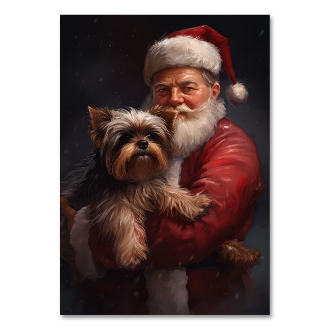 Yorkshire Terrier Jul Tomte Festlig Jul Bordsnummer (Framsidan)