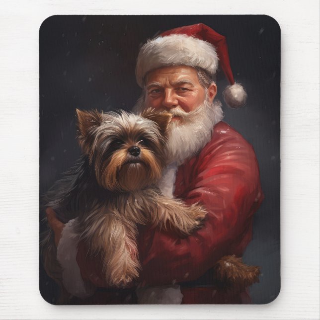 Yorkshire Terrier Jul Tomte Festlig Jul Musmatta (Framsidan)