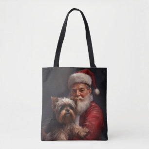 Yorkshire Terrier Jul Tomte Festlig Jul Tygkasse