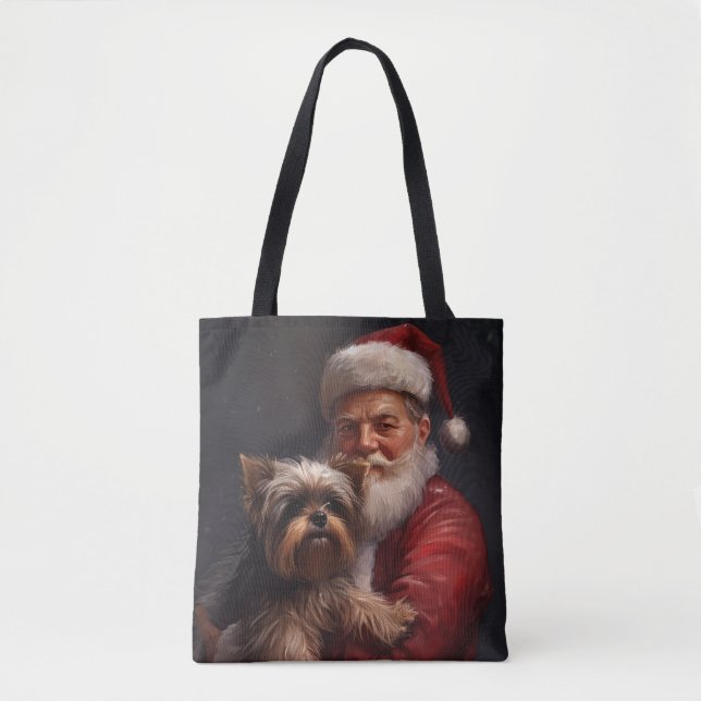Yorkshire Terrier Jul Tomte Festlig Jul Tygkasse (Framsida)