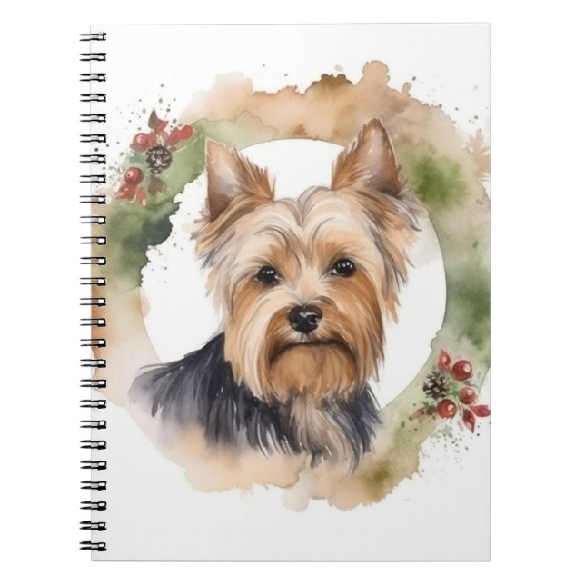 Yorkshire Terrier-jul-Valpen för andningsfag Anteckningsbok (Framsidan)