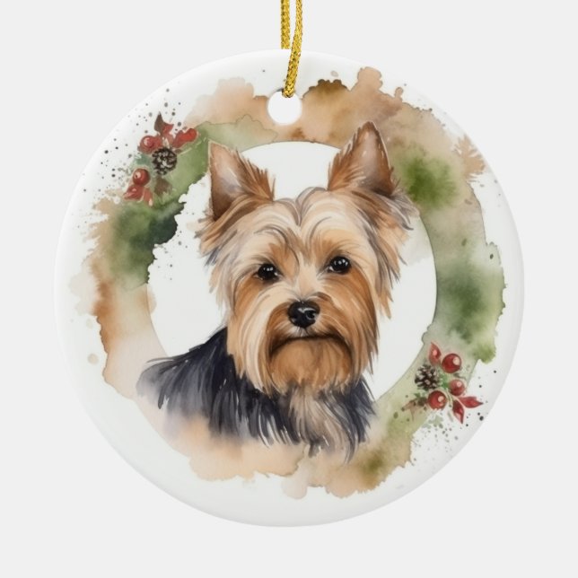 Yorkshire Terrier-jul-Valpen för andningsfag Julgransprydnad Keramik (Framsidan)