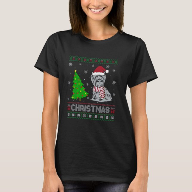 Yorkshire Terrier Julafton Träd Lighting Ugly Chri T Shirt (Framsida)