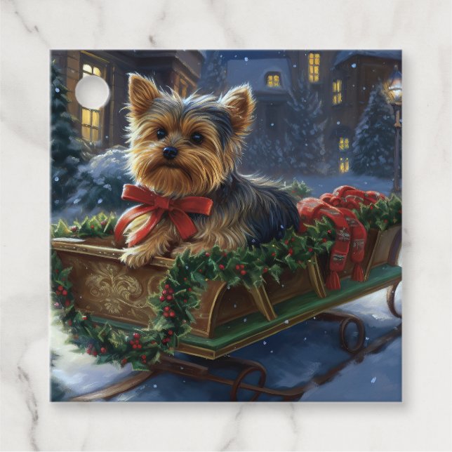 Yorkshire Terrier Julhögtiden Gåvor Etiketter (Framsida)