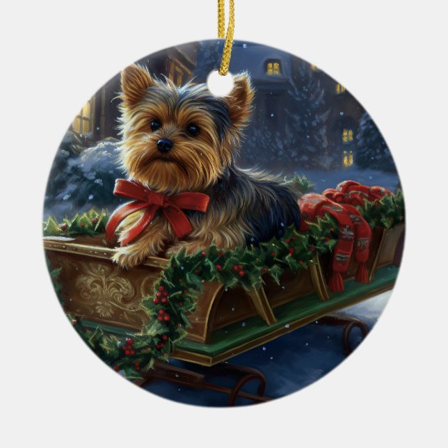 Yorkshire Terrier Julhögtiden Julgransprydnad Keramik (Framsidan)