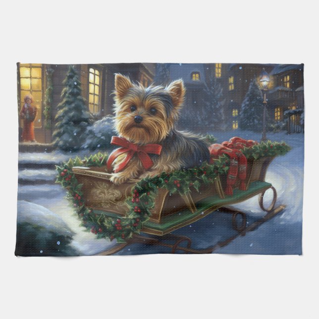 Yorkshire Terrier Julhögtiden Kökshandduk (Horisontell)