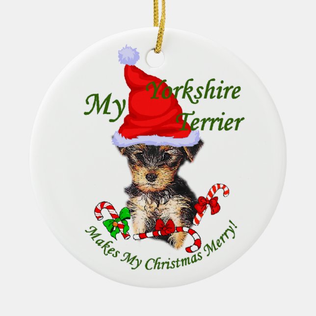Yorkshire Terrier-julklappar Julgransprydnad Keramik (Framsidan)