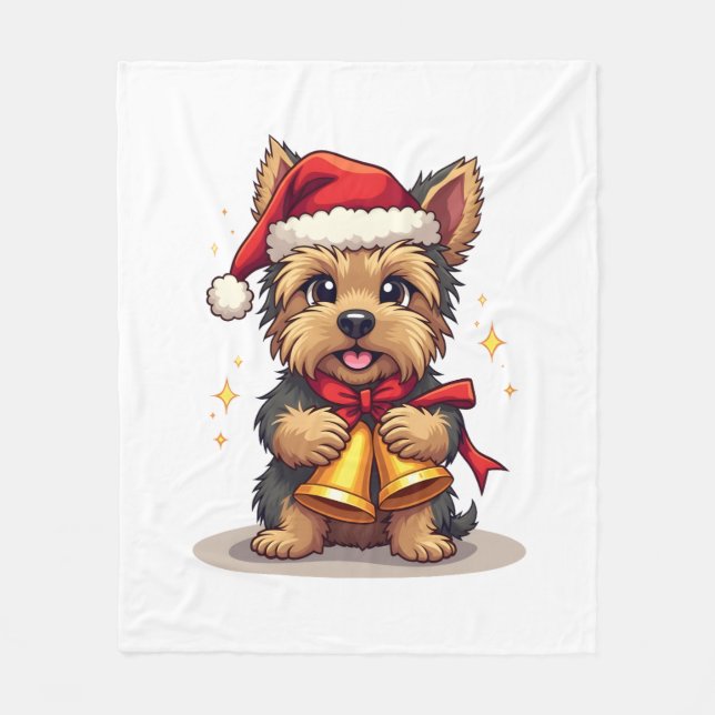 Yorkshire Terrier Julklockor Fleecefilt (Framsidan)