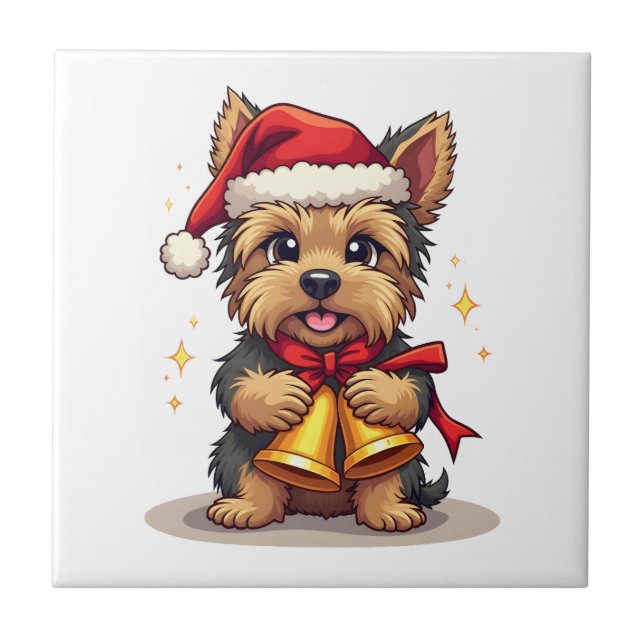 Yorkshire Terrier Julklockor Kakelplatta (Framsidan)