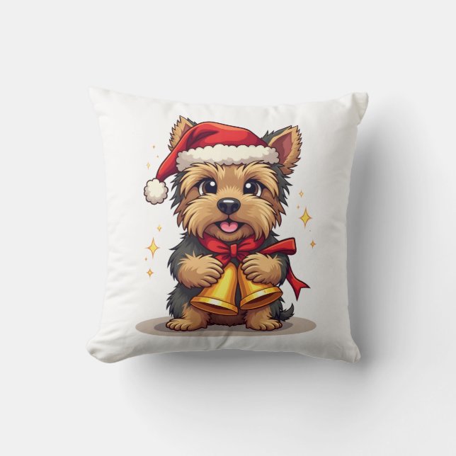 Yorkshire Terrier Julklockor Kudde (Framsida)