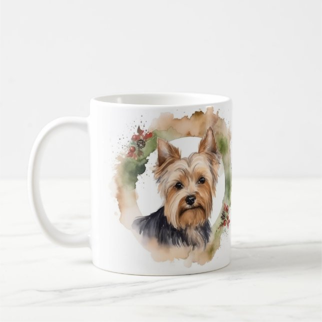 Yorkshire Terrier Julkrans Festlig Valp Kaffemugg (Vänster)