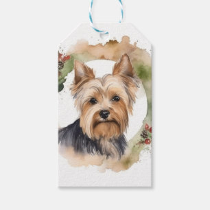 Yorkshire Terrier Julkrans Festlig Valp Presentetikett