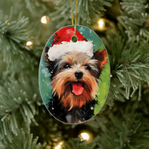 Yorkshire Terrier-julpenselmålning Julgransprydnad Keramik