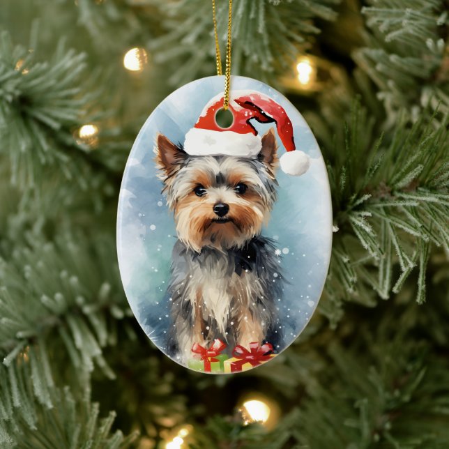 Yorkshire Terrier-julpenselmålning Julgransprydnad Keramik (Träd)