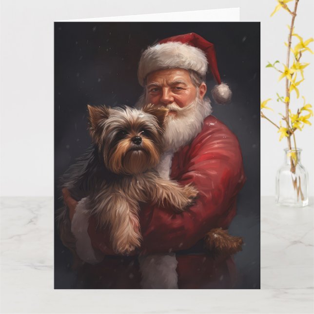 Yorkshire Terrier Jultomten Festive jul Kort (Gul blomma)