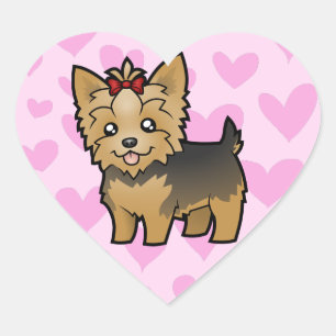 Yorkshire Terrier Kärlek (kort hår med bog) Hjärtformat Klistermärke