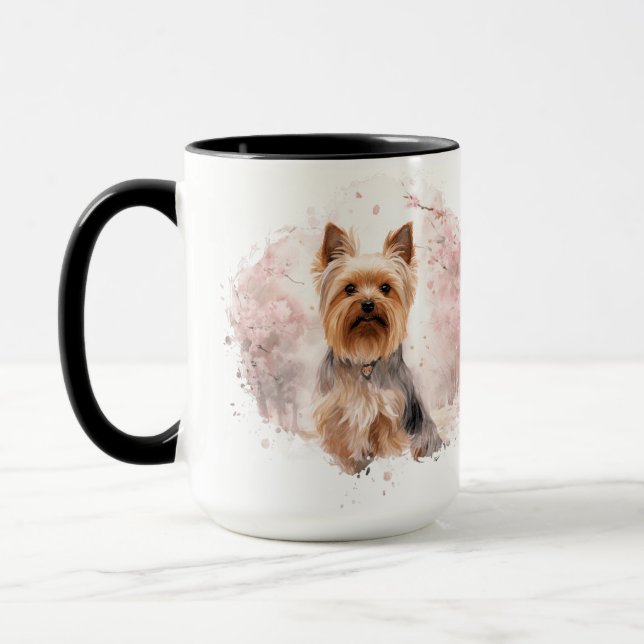 Yorkshire Terrier Körsbärsblomning Akvarellpresent Mugg (Vänster)
