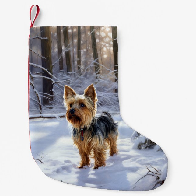 Yorkshire Terrier Låt det snöa jul Liten Julstrumpa (Framsidan)