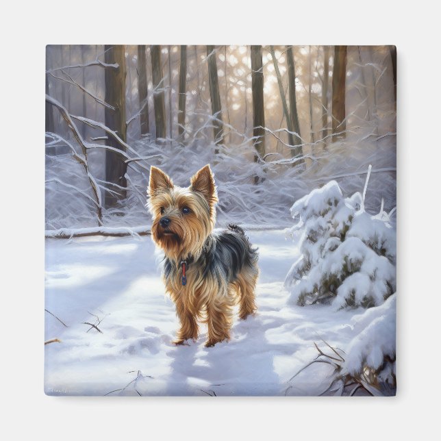 Yorkshire Terrier Låt det snöa jul Magnet (Framsidan)