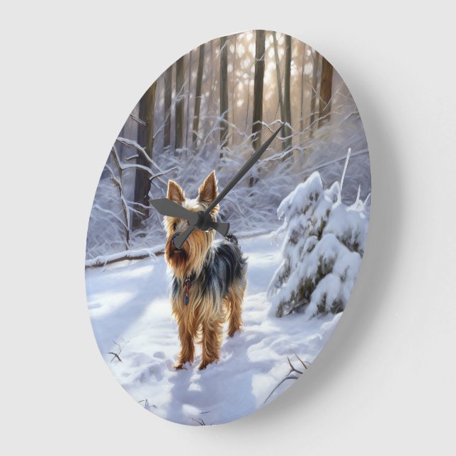 Yorkshire Terrier Låt det snöa Jul Stor Klocka (Vinkel)