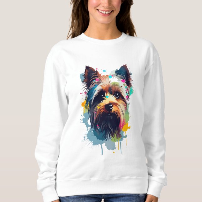Yorkshire Terrier Livlig och Färgrik T Shirt (Framsida)